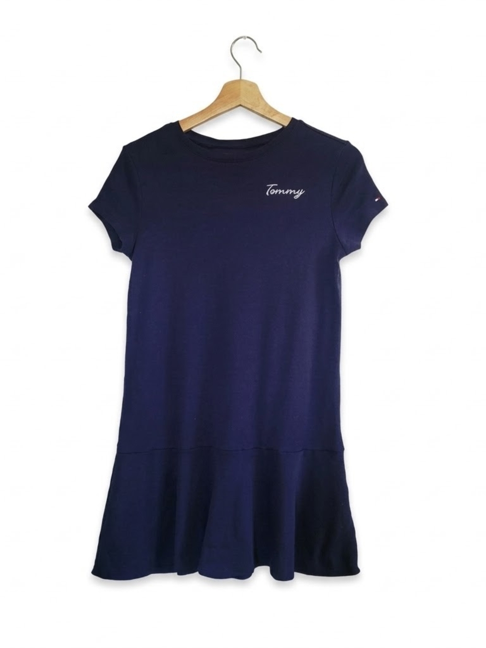 TOMMY Hilfiger Girl's XL Navy Skater Short Sleeve Pleat Drop Waist Dress Preppy